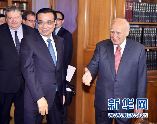 6月20日，國務(wù)院總理李克強(qiáng)在雅典總統(tǒng)府會見希臘總統(tǒng)帕普利亞斯。新華社記者 李濤 攝