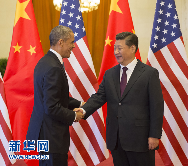 11月12日，國家主席習近平在北京人民大會堂舉行歡迎儀式，歡迎美國總統奧巴馬對中國進行國事訪問。 新華社記者 李學仁 攝